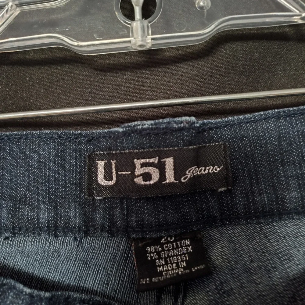 20 W jeans U 51 embroidered bling stretch dark blue straight crinkled